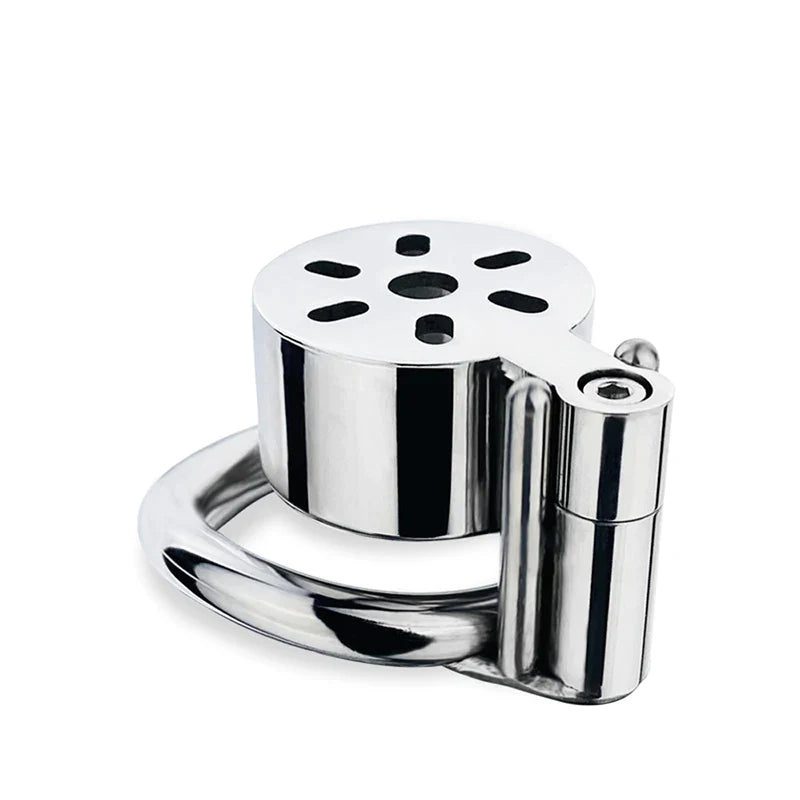 Small Flat Chastity Cage with Metal Catheter Urethral Sounding Tube