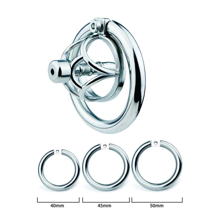 Stainless Steel Negative Chastity Cage with Removable Metal Urethral Tube