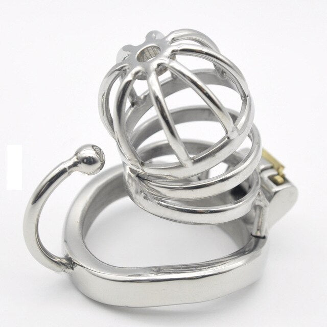 Male Chastity Cock Cage: Stainless Steel Hollow Breathable Sleeve with soft silicone Urinary Catheter Tube Lock