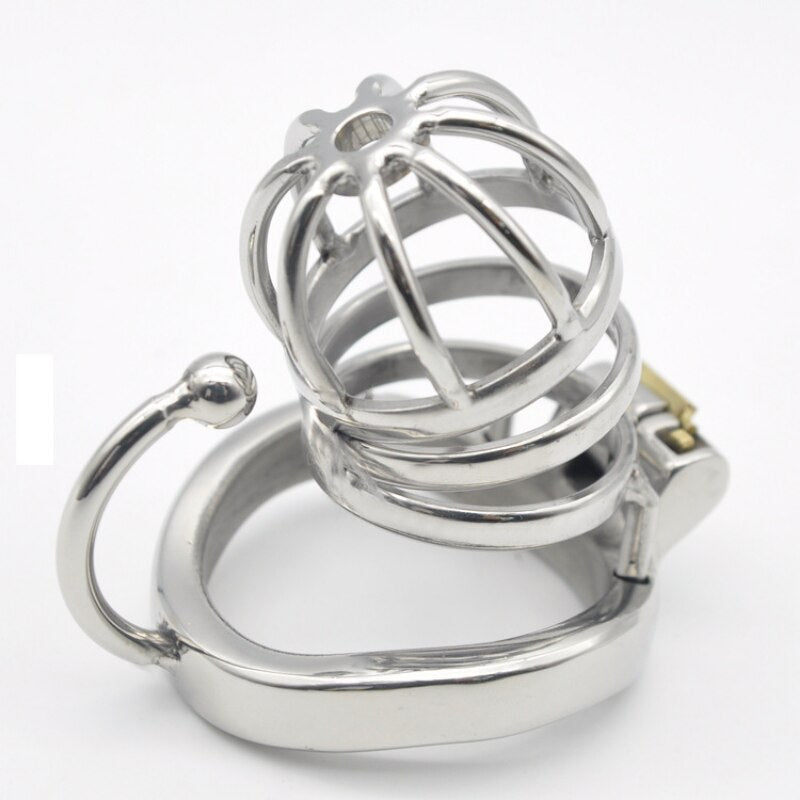 Male Chastity Cock Cage: Stainless Steel Hollow Breathable Sleeve with soft silicone Urinary Catheter Tube Lock