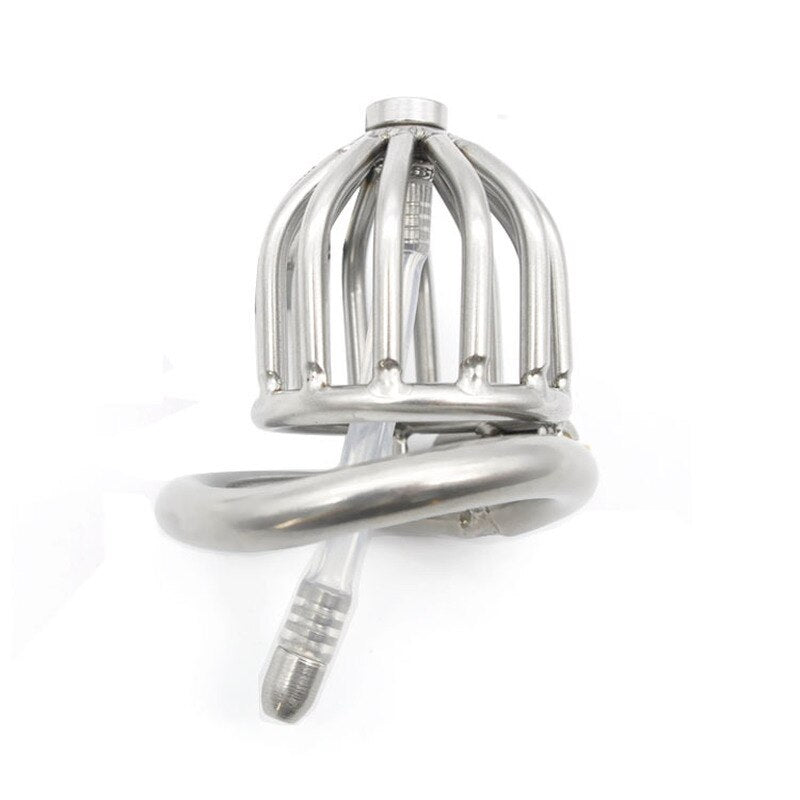 Small Metal Chastity Cock Cage For Men with Urinary Catheter, Penis Ring, and Lock