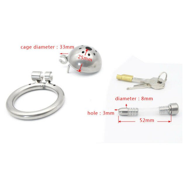 Super Small Compact Chastity Cage For Men: Stainless Steel Cock Cage with Removable Urinary Catheter and Penis Ring
