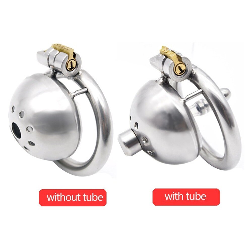Super Small Compact Chastity Cage For Men: Stainless Steel Cock Cage with Removable Urinary Catheter and Penis Ring