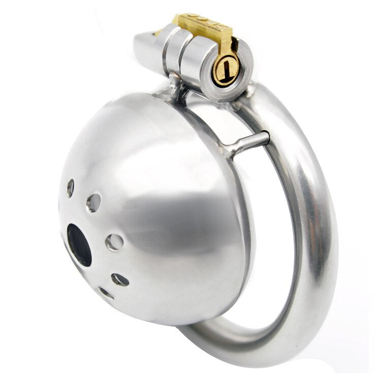 Super Small Compact Chastity Cage For Men: Stainless Steel Cock Cage with Removable Urinary Catheter and Penis Ring