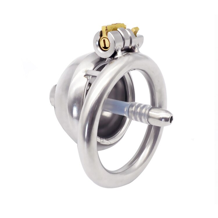 Super Small Compact Chastity Cage For Men: Stainless Steel Cock Cage with Removable Urinary Catheter and Penis Ring