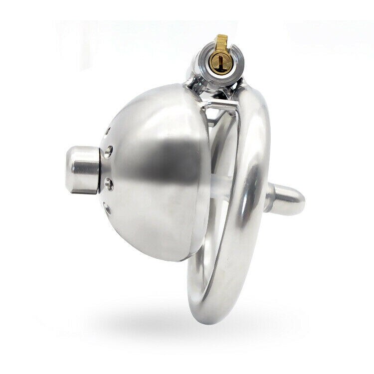 Super Small Compact Chastity Cage For Men: Stainless Steel Cock Cage with Removable Urinary Catheter and Penis Ring