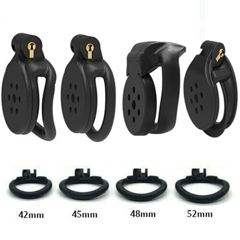 Super Small Flat Chastity Cage 4 Penis Rings - Inverted Cock Cage BDSM Device For Men