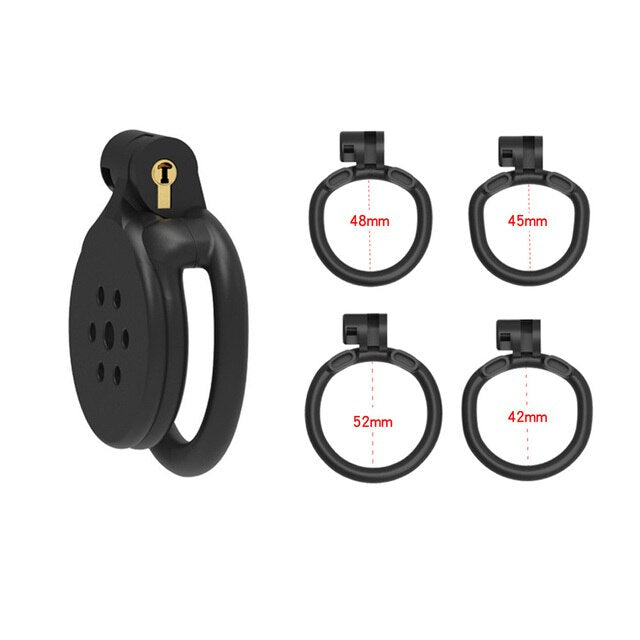 Super Small Flat Chastity Cage 4 Penis Rings - Inverted Cock Cage BDSM Device For Men
