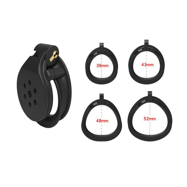 Super Small Flat Chastity Cage 4 Penis Rings - Inverted Cock Cage BDSM Device For Men