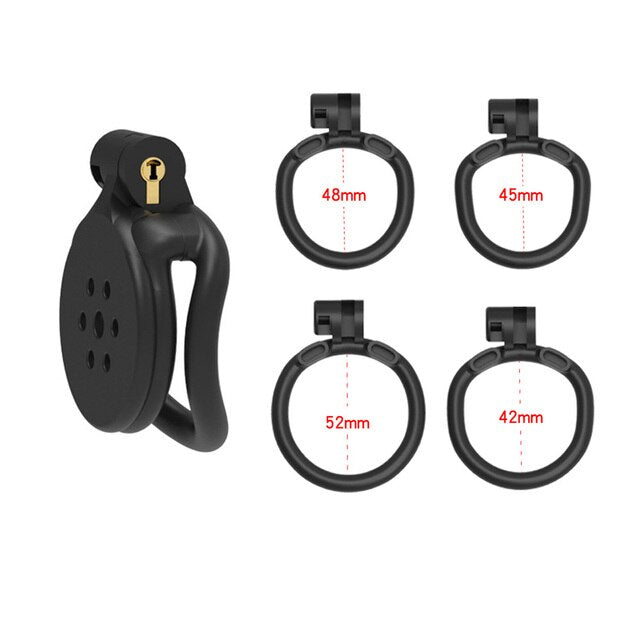 Super Small Flat Chastity Cage 4 Penis Rings - Inverted Cock Cage BDSM Device For Men