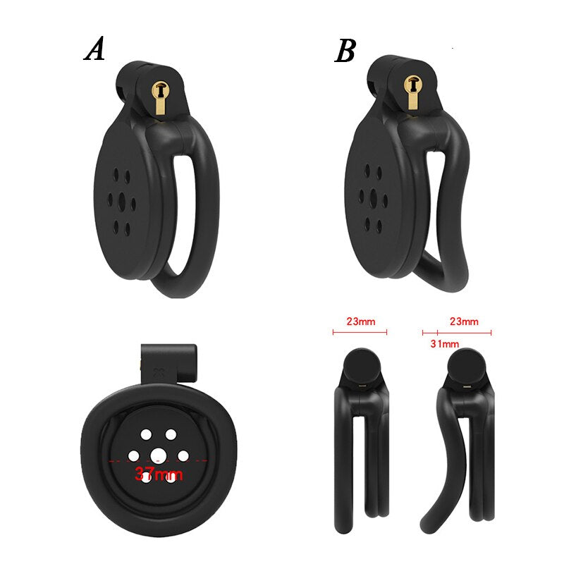 Super Small Flat Chastity Cage 4 Penis Rings - Inverted Cock Cage BDSM Device For Men