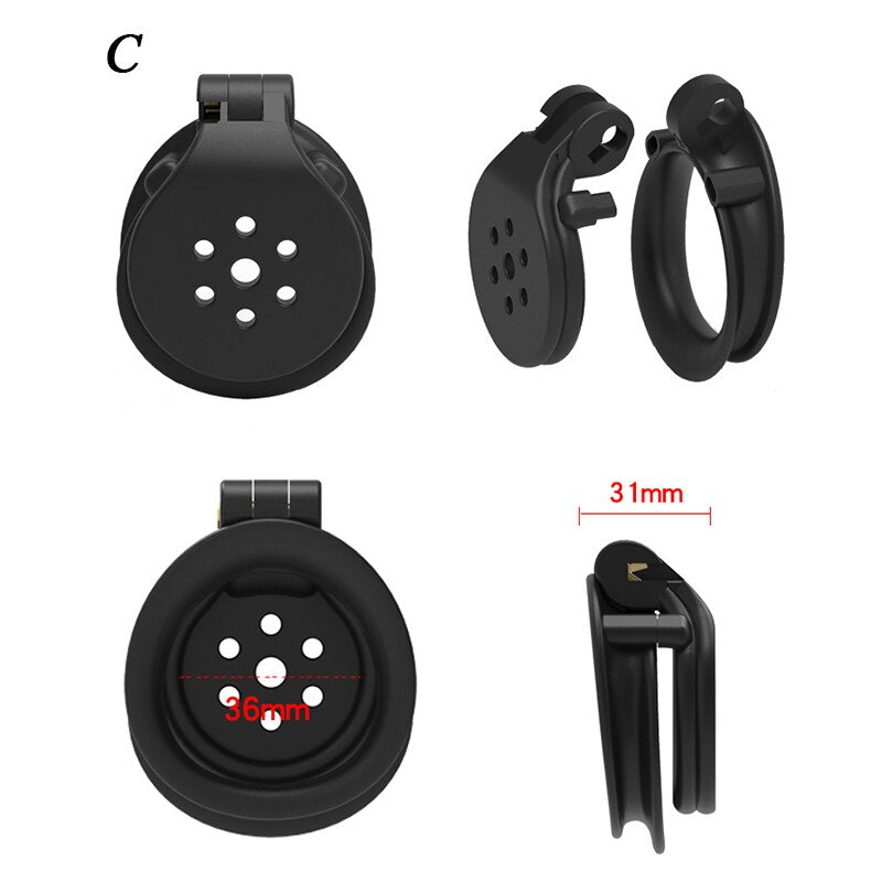 Super Small Flat Chastity Cage 4 Penis Rings - Inverted Cock Cage BDSM Device For Men