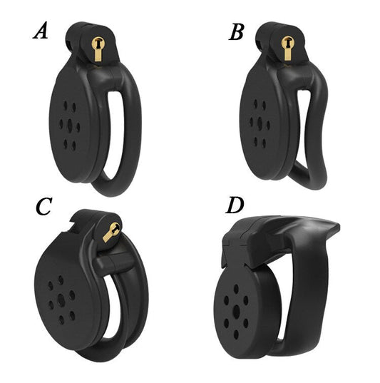 Super Small Flat Chastity Cage 4 Penis Rings - Inverted Cock Cage BDSM Device For Men