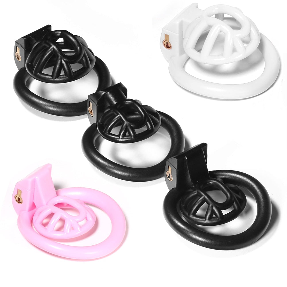 Pink Small Sissy Chastity Cage, Male Chastity Device With 4 Base Ring