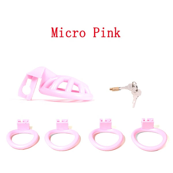 Pink Small Sissy Chastity Cage, Male Chastity Device With 4 Base Ring