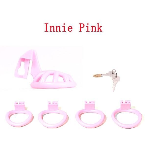 Pink Small Sissy Chastity Cage, Male Chastity Device With 4 Base Ring
