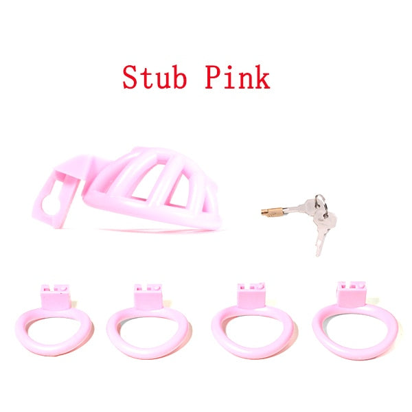 Pink Small Sissy Chastity Cage, Male Chastity Device With 4 Base Ring
