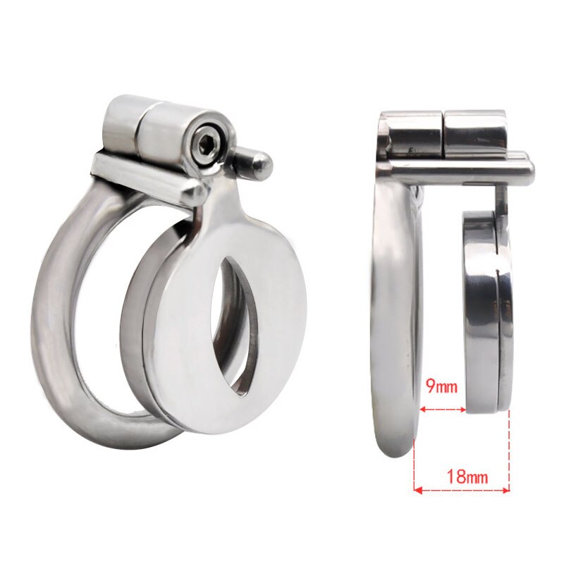 Sissy Flat Chastity Cage- Super Small Metal Cock Cage- AntiOff Penis Ring Urinary Hole