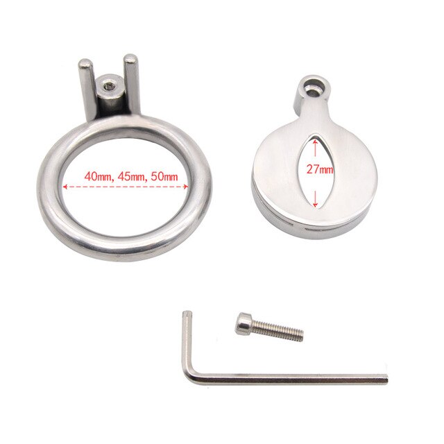 Sissy Flat Chastity Cage- Super Small Metal Cock Cage- AntiOff Penis Ring Urinary Hole