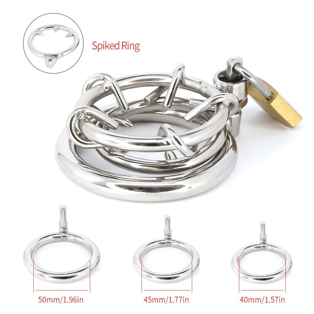 Spiked Chastity Cage For Men - Metal Flat Cock Cage Super Small