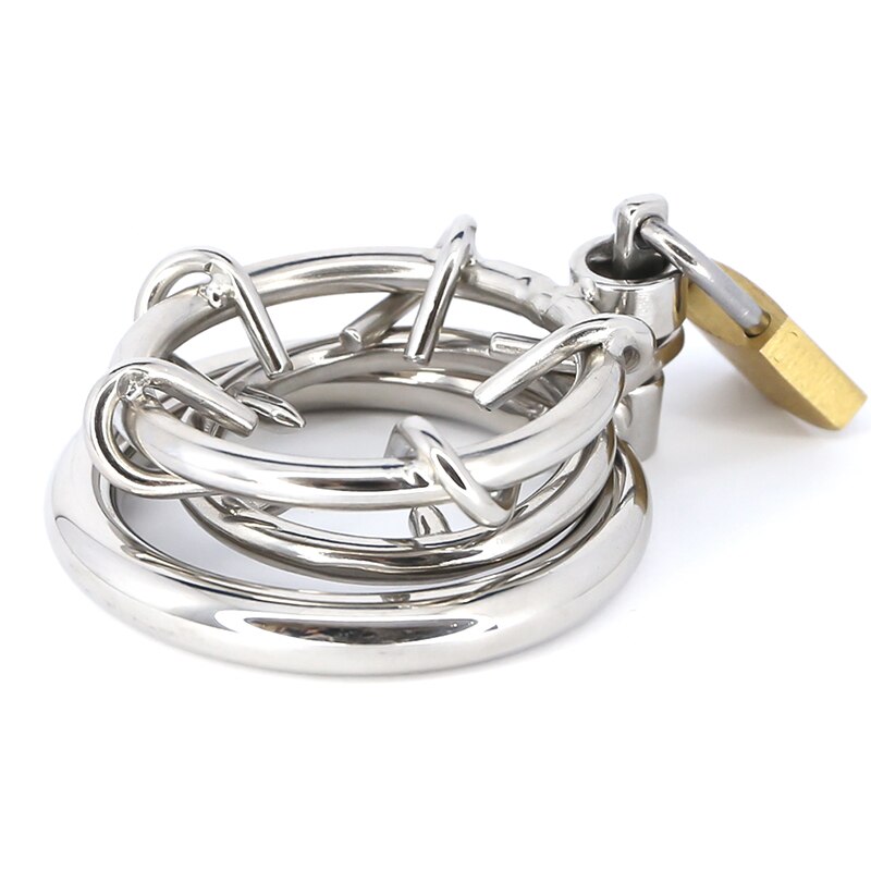 Spiked Chastity Cage For Men - Metal Flat Cock Cage Super Small
