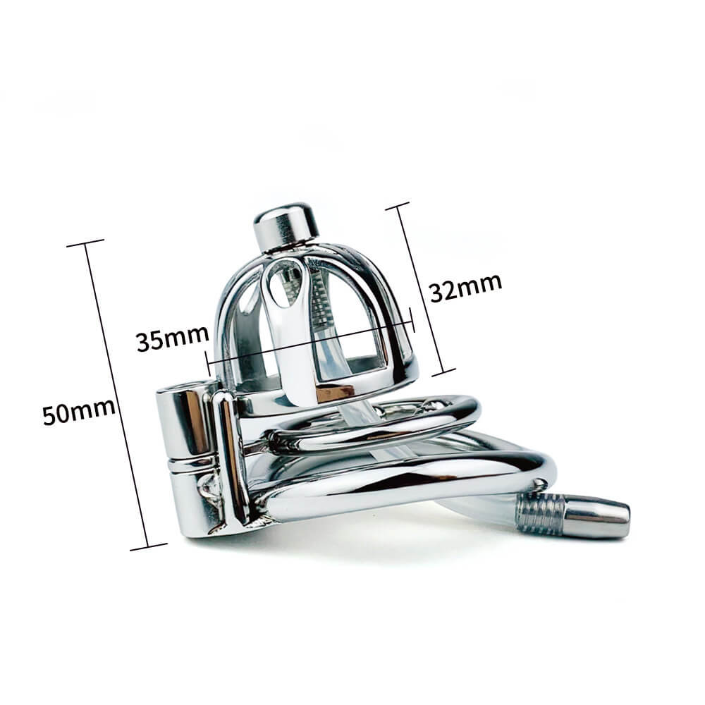 Male Stainless Steel Metal Chastity Cage With Detachable Silicone/Metal Urethral Tube
