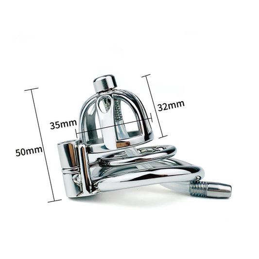 Male Stainless Steel Metal Chastity Cage With Detachable Silicone/Metal Urethral Tube