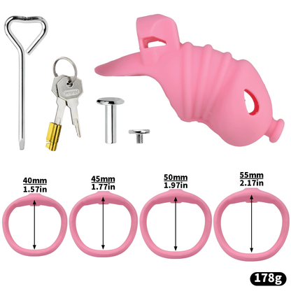 Soft Silicone Chastity Cage with Invisible Lock and 4 Base Rings