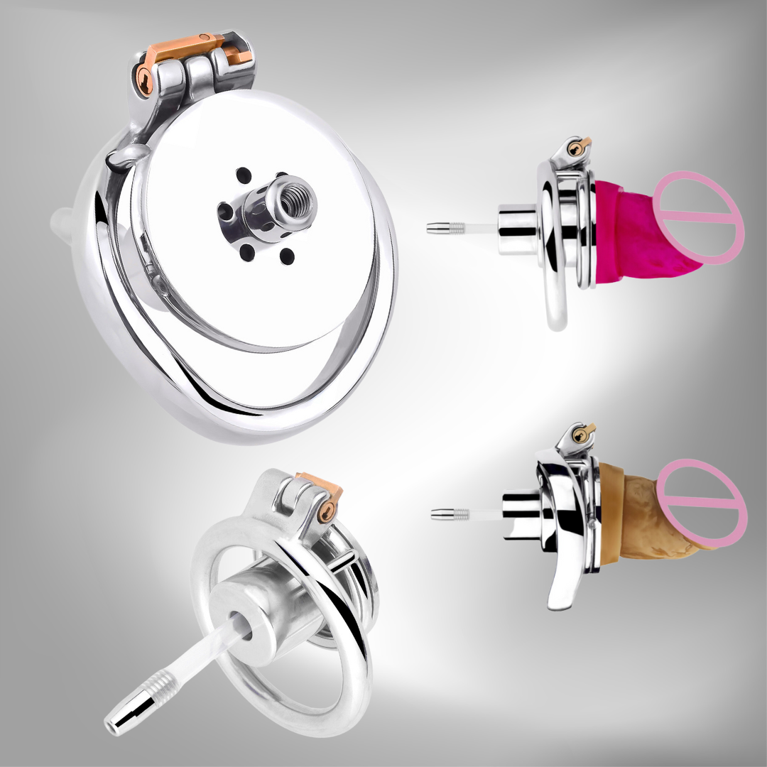 Inverted Chastity Cage with Dildo attachment and Silicone Urethral Tube