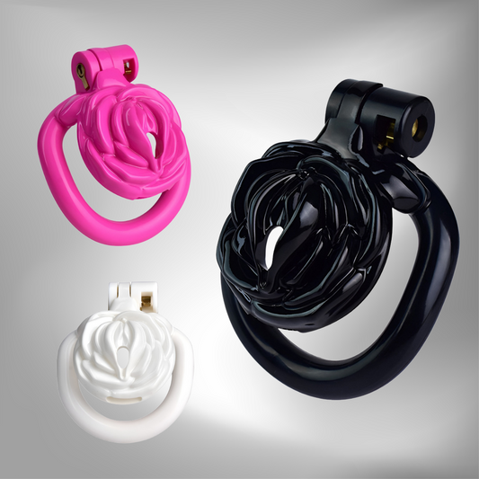 3D Printed Rose Flat Chastity Cage Small Resin Cock Cage - Black/Pink/White