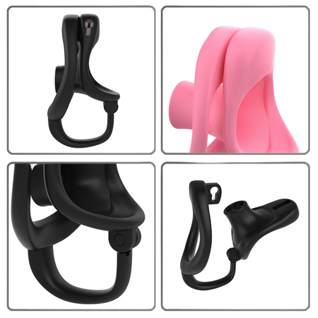 Black/Pink Resin Inverted Chastity Cage Lightweight Negative CockCage with Testicle Support