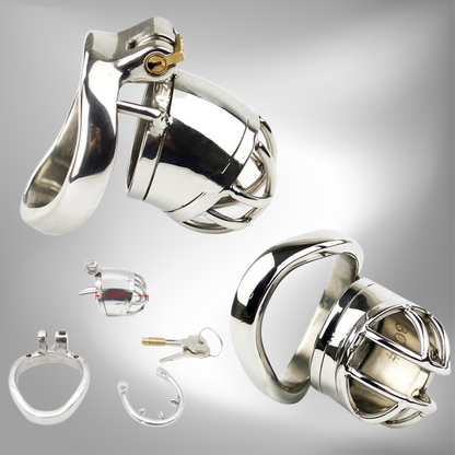 Metal Chastity Cage For Men - Stainless Steel Lockable Cock Cage with Anti-drop Loop Penis Ring