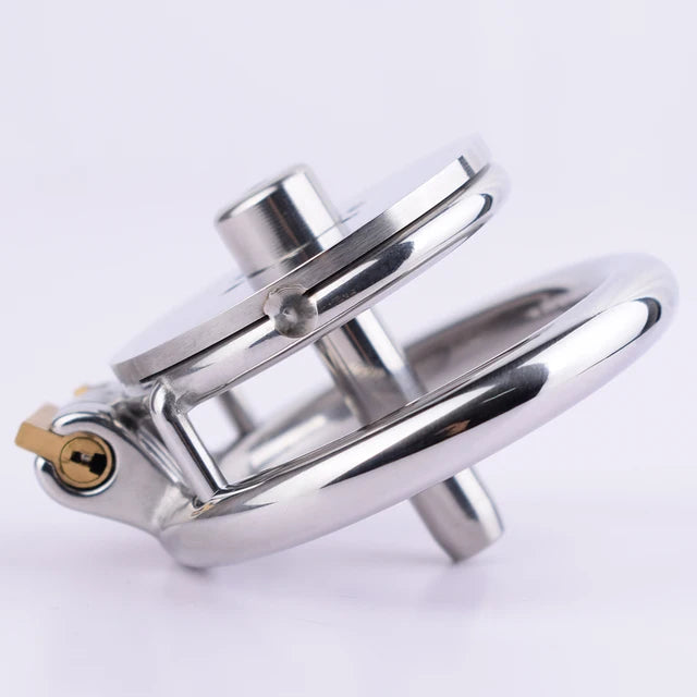 Detachable Small Pussy Flat Chastity Cage with Silicone/Metal Urethral Catheter Fake Vagina Cock Cage