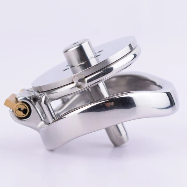 Detachable Small Pussy Flat Chastity Cage with Silicone/Metal Urethral Catheter Fake Vagina Cock Cage