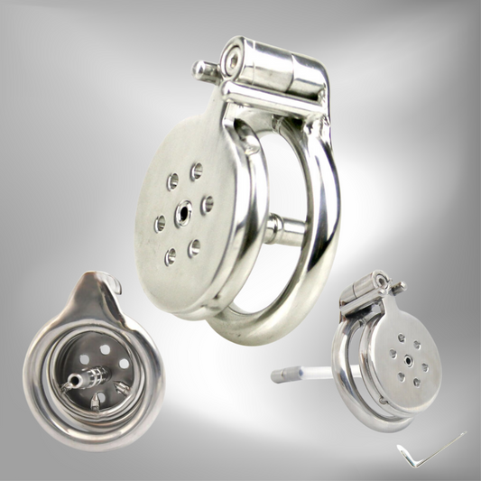 Flat Chastity Cage for Men with Metal Urethral Catheter - InvertedChastity