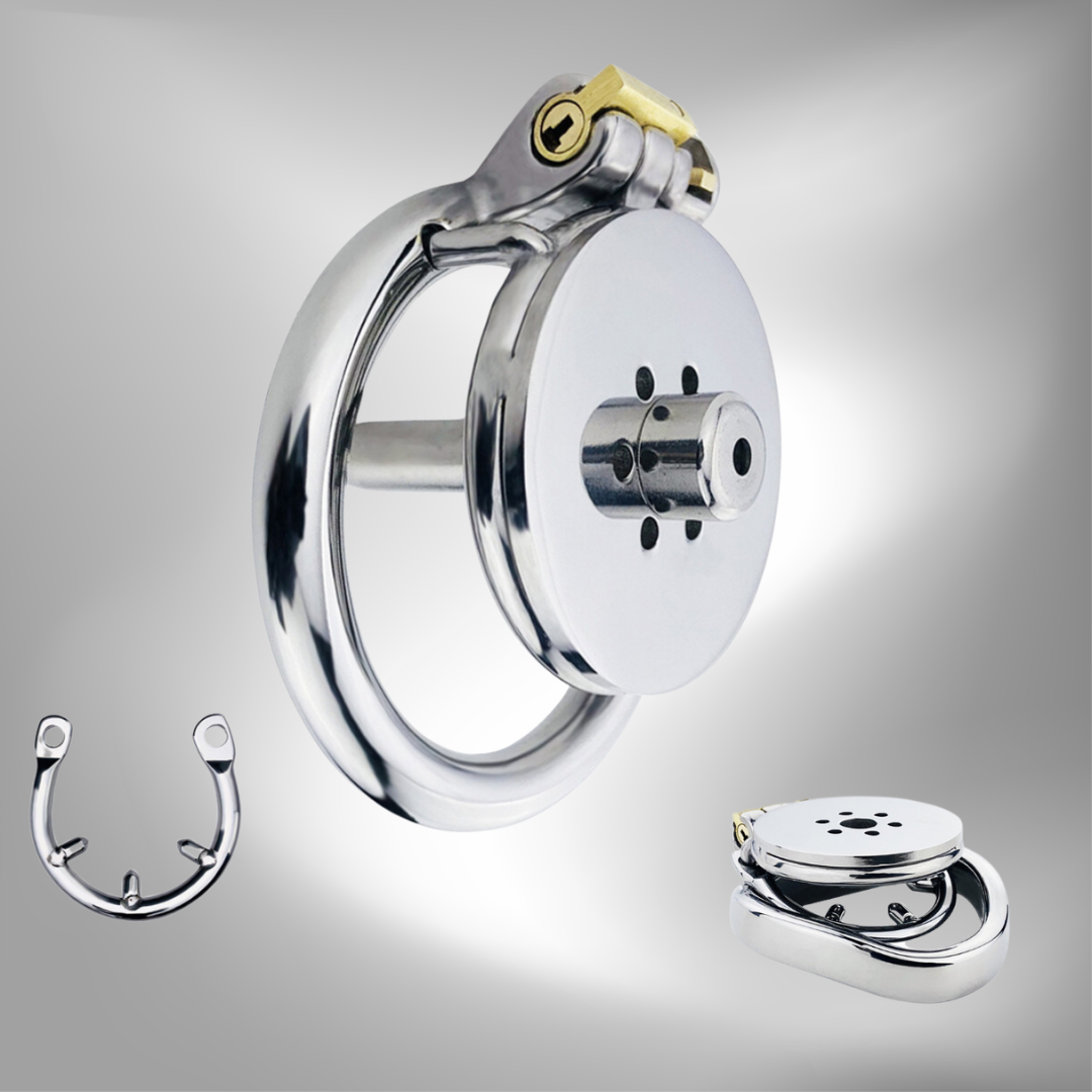 Flat Chastity Cage with Detachable Metal Catheter and Anti-Drop Ring