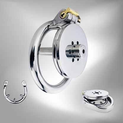Flat Chastity Cage with Detachable Metal Catheter and Anti-Drop Ring