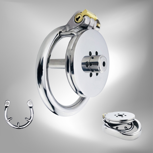 Flat Chastity Cage with Detachable Metal Catheter and Anti-Drop Ring