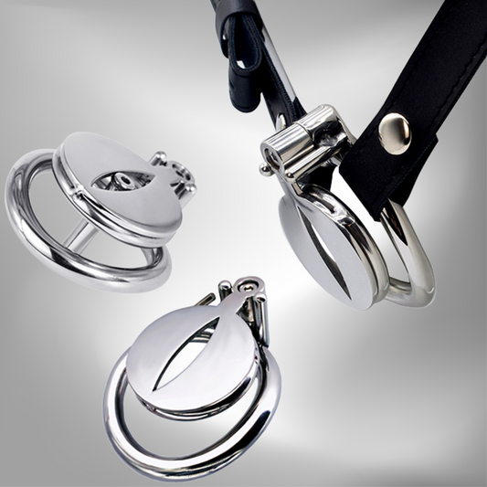 Flat Chastity Cage with Urine Hole/Metal Catheter and Strap Chastity Device For Men