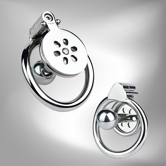 Flat Inverted Chastity Cage with Metal Ball Cylinder Negative Cock Cage For Men