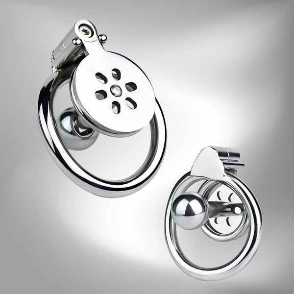 Flat Inverted Chastity Cage with Metal Ball Plug Negative Cock Cage For ...
