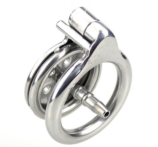 Flat Chastity Cage for Men with Metal Urethral Catheter - InvertedChastity