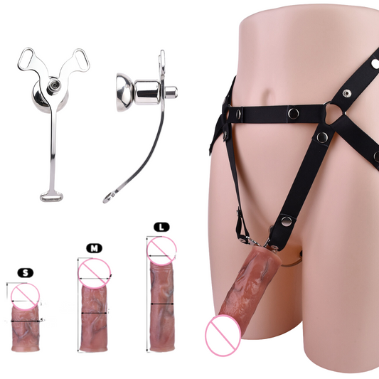  Micro Inverted Chastity Cage Belt with Realistic Silicone Dildo Negative Penis Cage