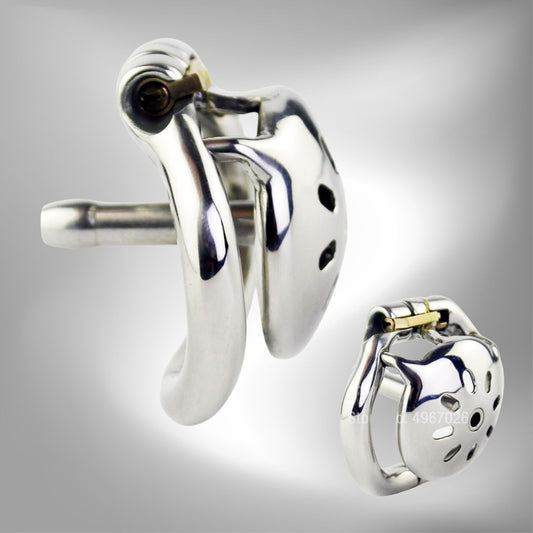 Inverted Chastity Cage with Catheter For Men - Stainless Steel Cock Cage