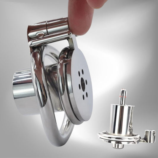 Inverted Chastity Cage with Removable Urethral Plug - Negative Cock Cage in Stainless Steel 