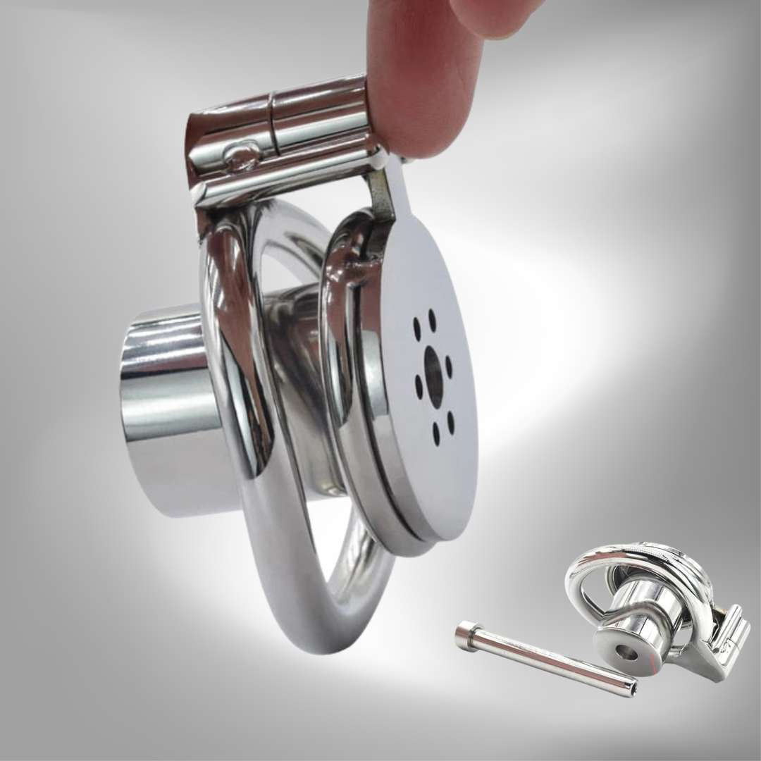 Inverted Chastity Cage with Removable Urethral Plug - Negative Cock Cage in Stainless Steel