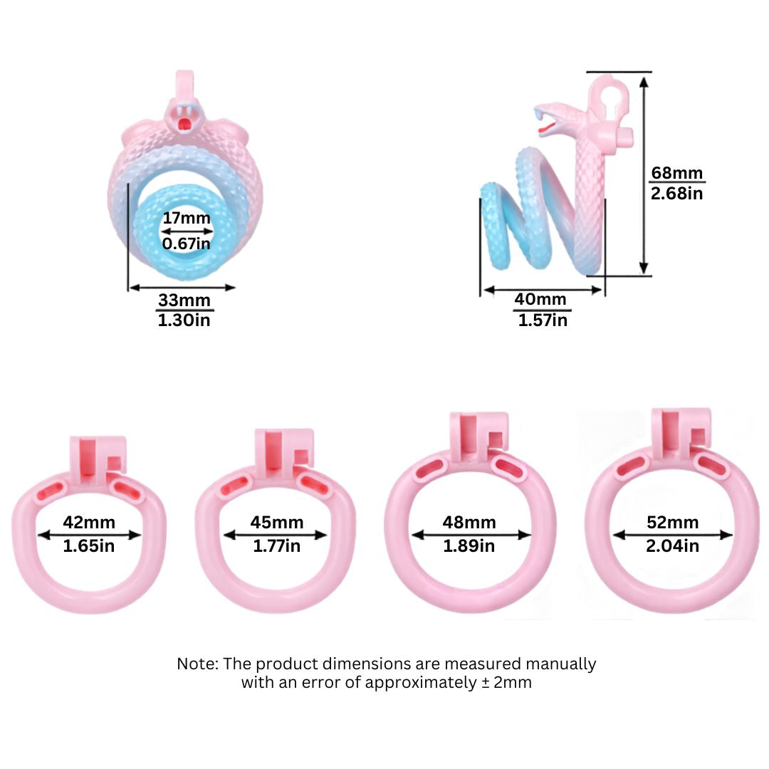 Light Pink & Blue Detailed Snake Chastity Cage – Lightweight ABS Resin Device