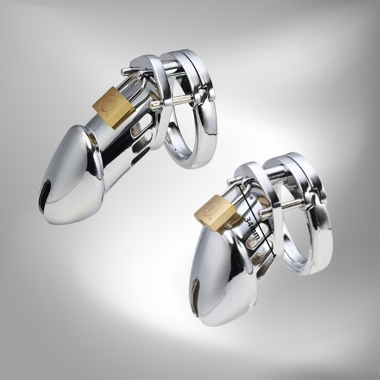 Male Chastity Device - Polished Metal Chastity Cage Stainless Steel Chrome Plated Metal Cock Cage with Lock 