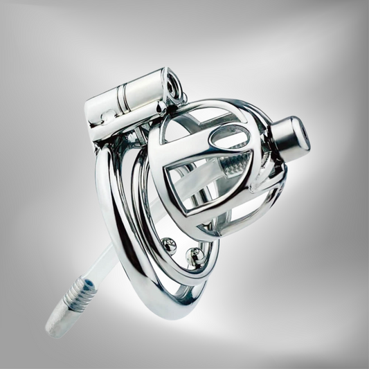 Male Stainless Steel Metal Chastity Cage With Detachable Silicone/Metal Urethral Tube