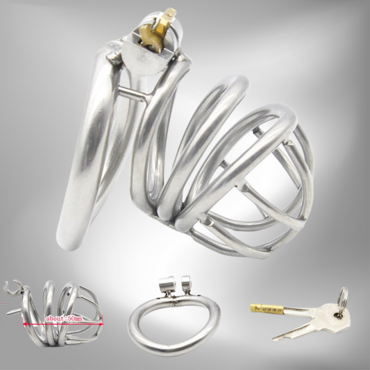 Metal Chastity Cage For Men with Invisible Lock Key - Stainless Steel Breathable Cock Cage